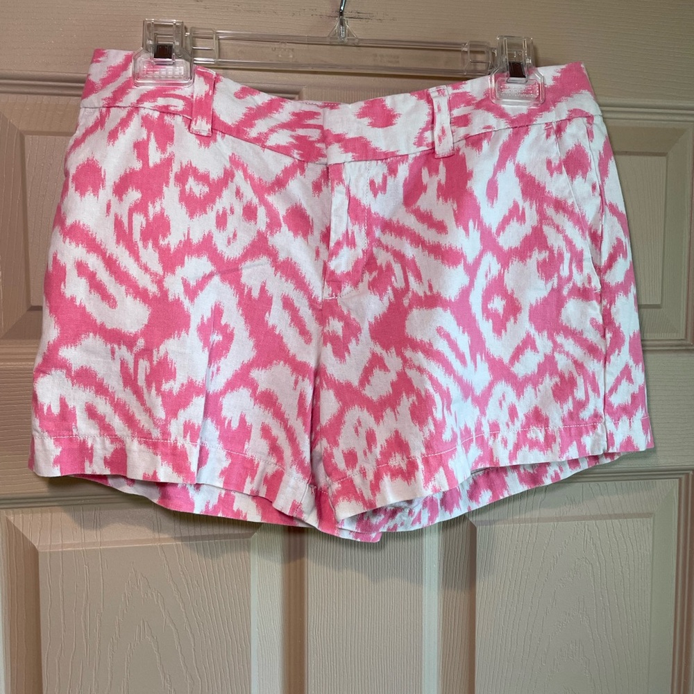 LOFT Pink/White Linen/Cotton Shorts w/Front Pockets & Faux Back Pockets,‎ Size 4